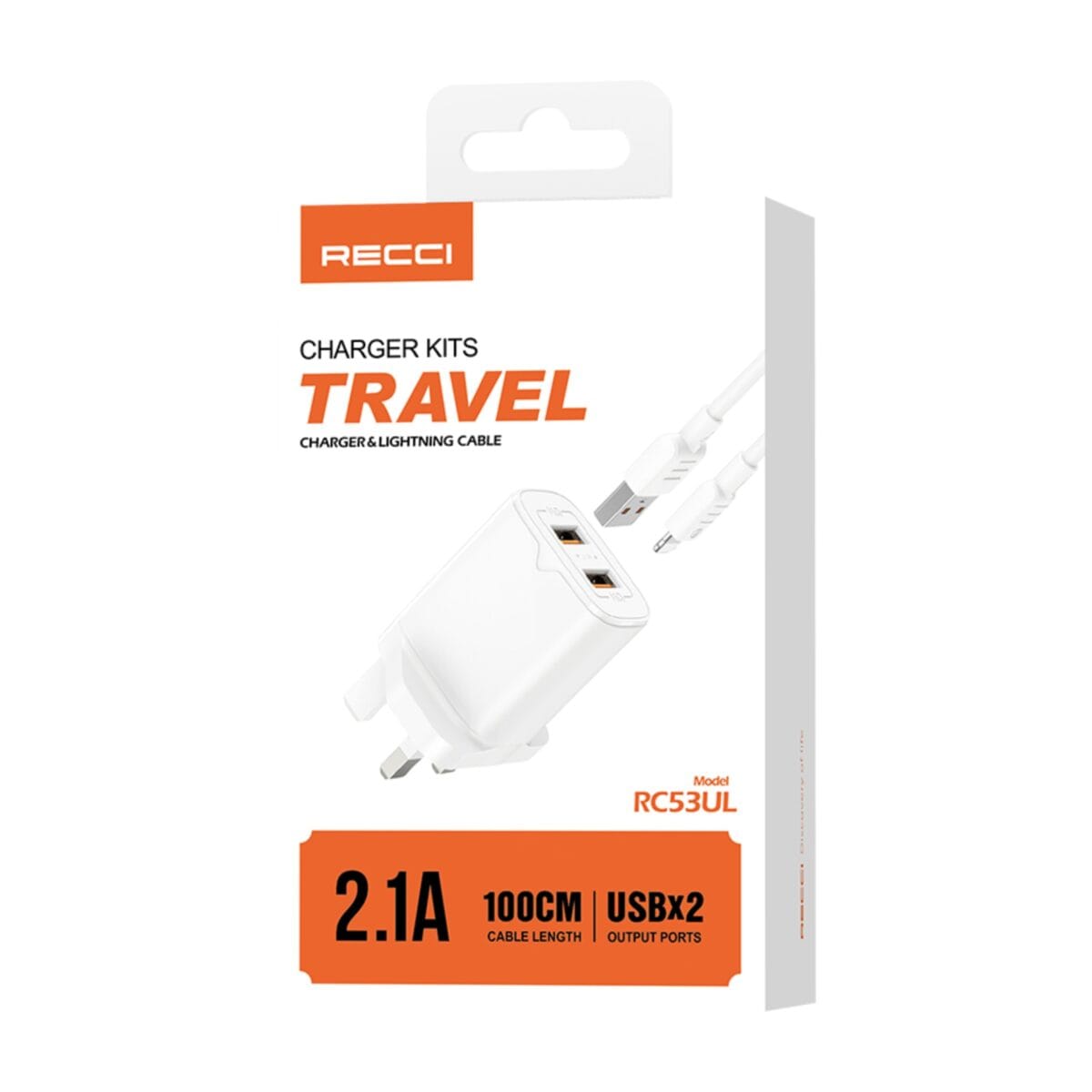Recci RC53UL 2.1A Travel Charger And Lightning Cable - Image 3