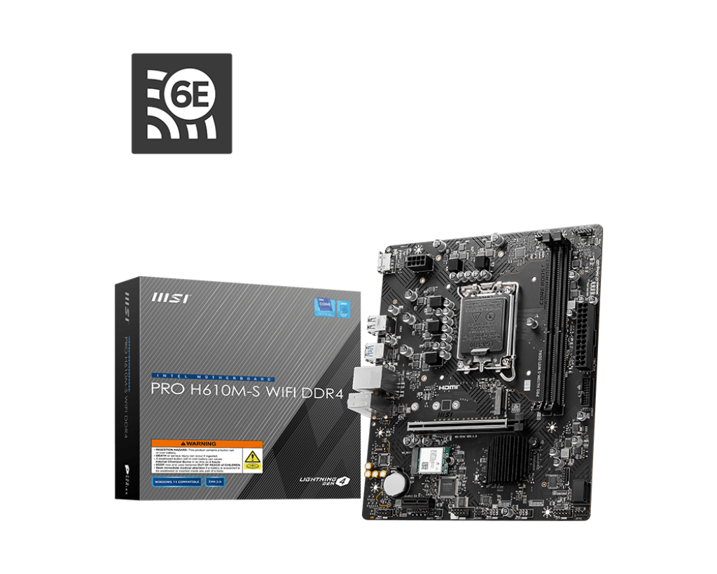 1024 (10) MSI PRO H610M-S WIFI DDR4 mATX Motherboard – Intel H610, LGA1700, Wi-Fi 6E - Image 1