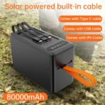 Aspor A377 80000mAh Portable Solar Power Bank 22.5W Fast Charging Built-in Cable Charger - Image 4
